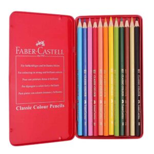 مداد رنگی 12 رنگ فابر کاستل مدل Classic جعبه فلزی